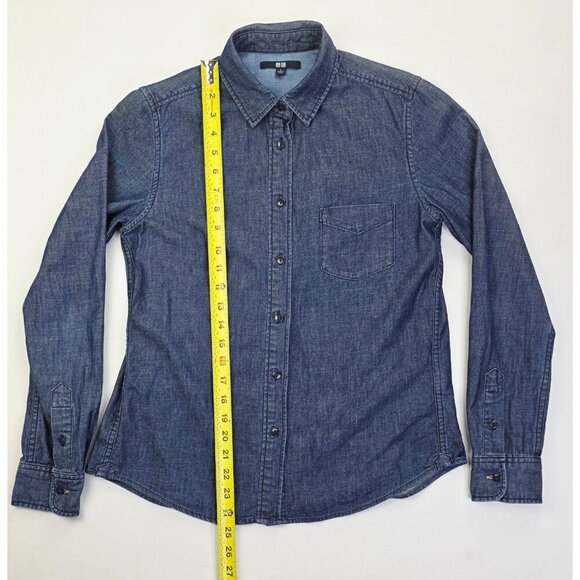 Uniqlo Size Small Womens Blue Denim Long Sleeve Button Up Cotton Pocket Shirt - Picture 4 of 8